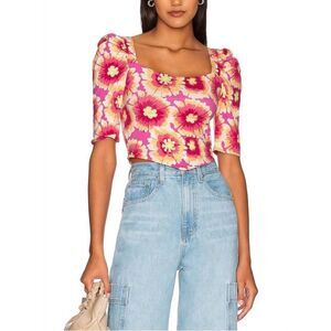 Free People Give Me More Macro Floral Handkerchief Style Crop Top NWT MSRP $98